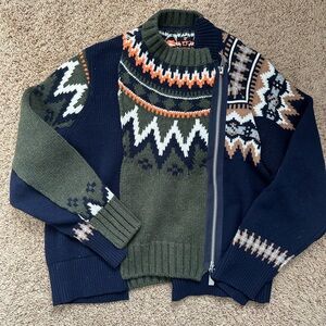 SACAI Wool Fair Isle Zip Front Sweater